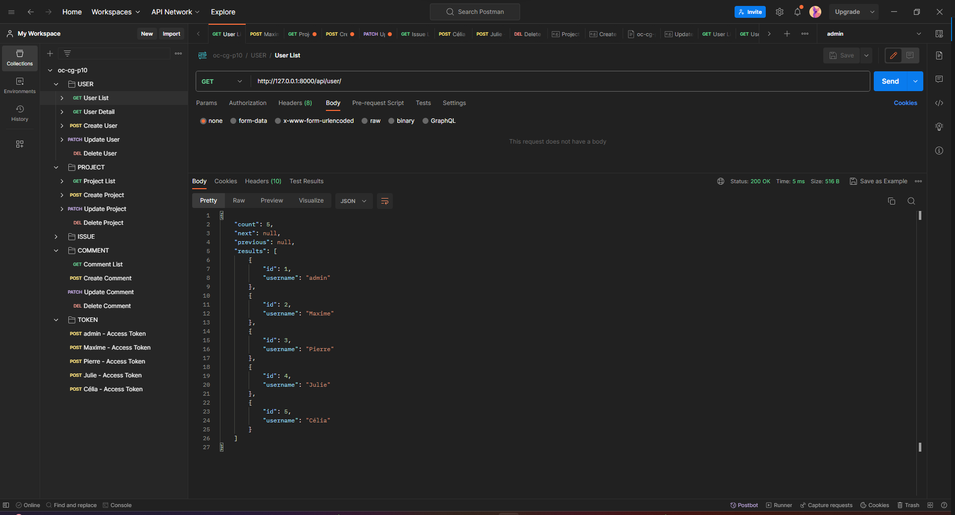 Screenshot of one project
