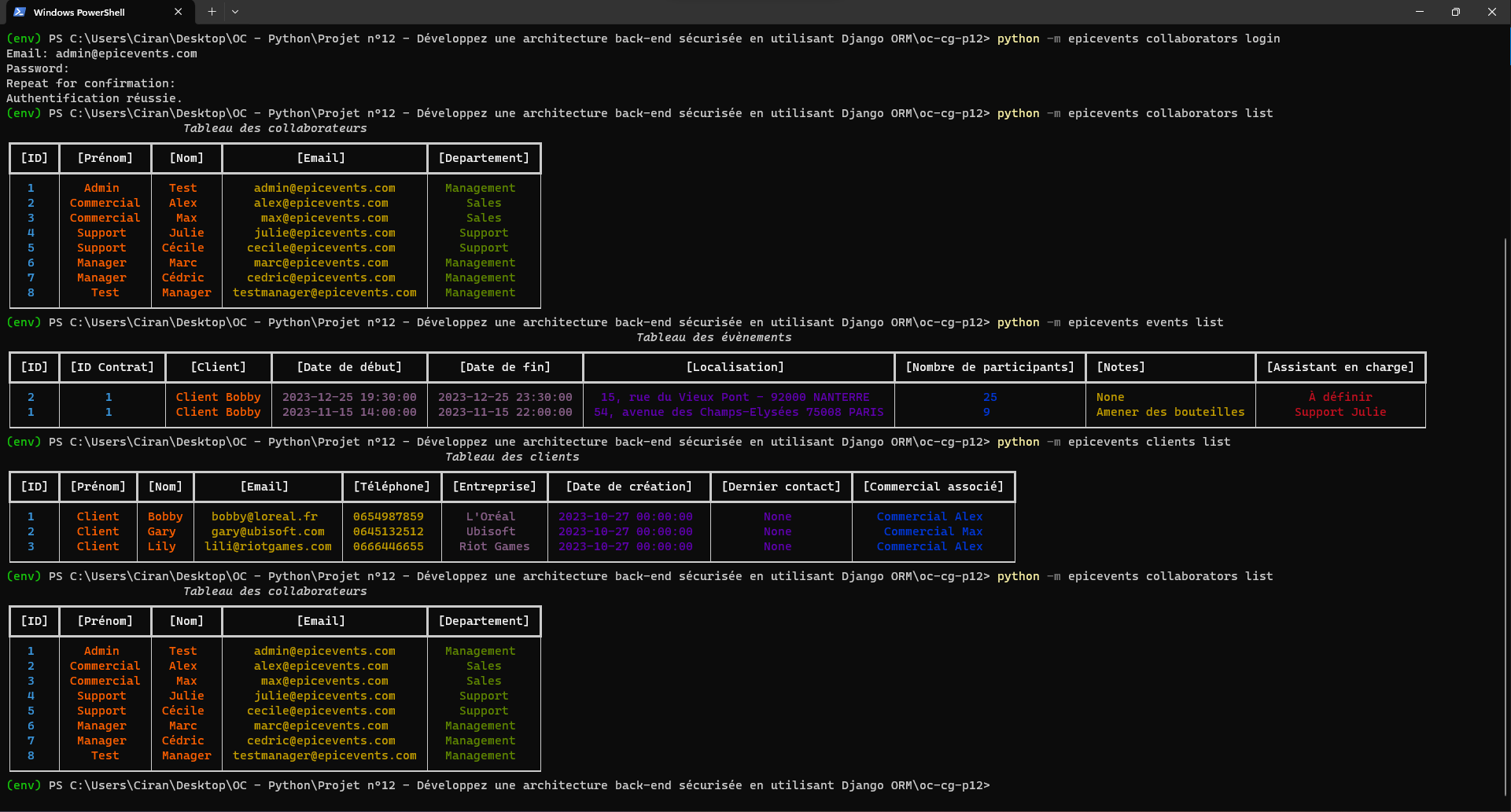 Screenshot of one project