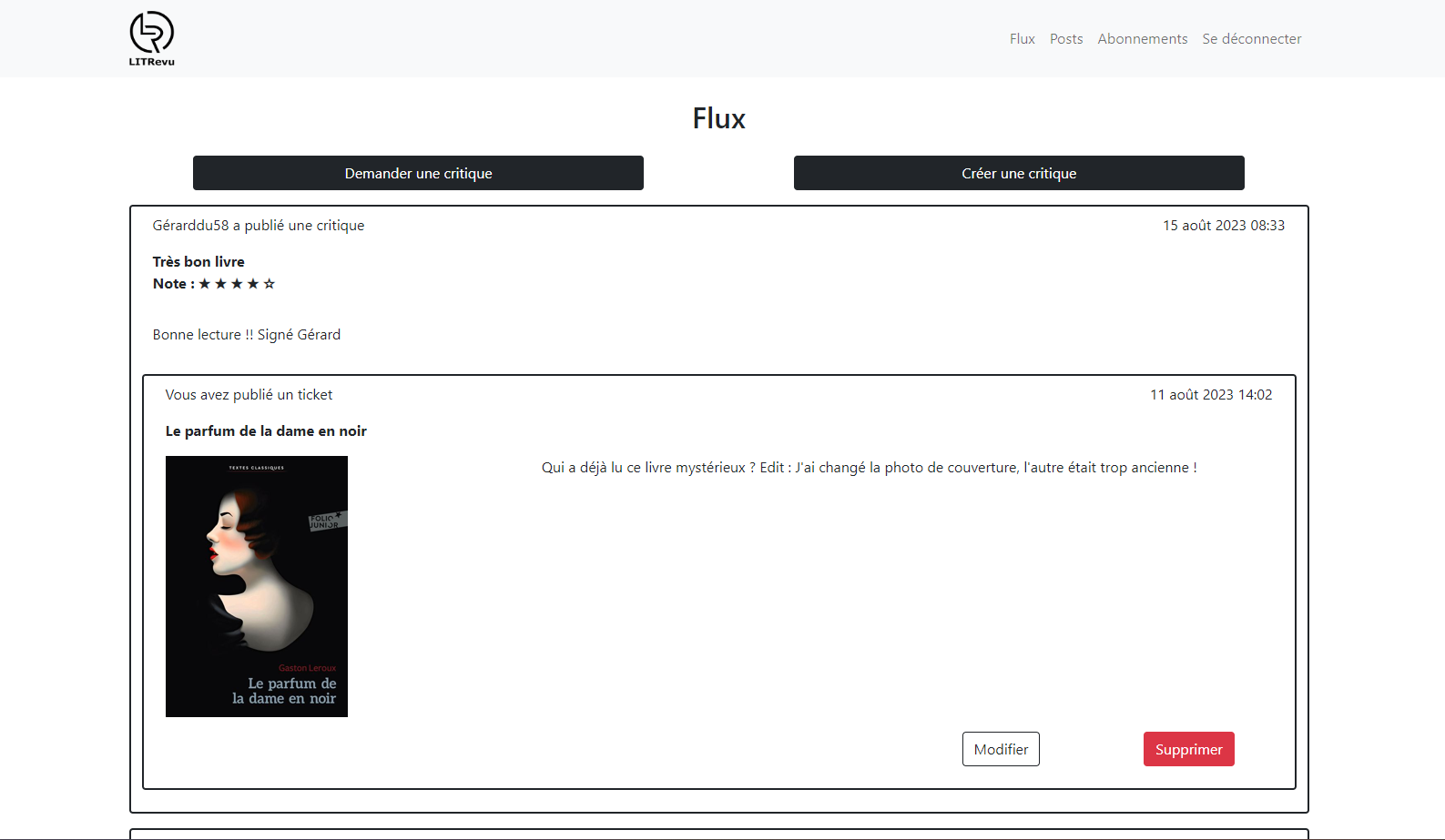 Screenshot of one project